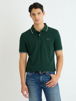 GANT - Men Green Solid Collar Short Sleeve Regular Fit Polo T-Shirt