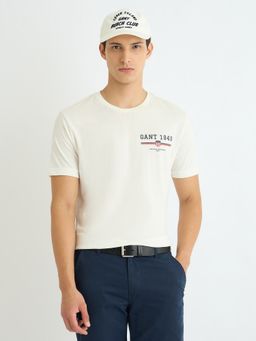 GANT - Men White Round Neck Short Sleeve Regular Fit T-Shirt