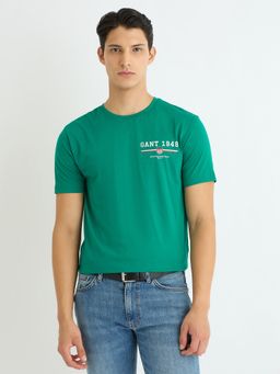 GANT - Men Green Round Neck Short Sleeve Regular Fit T-Shirt