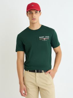 GANT - Men Green Round Neck Short Sleeve Regular Fit T-Shirt