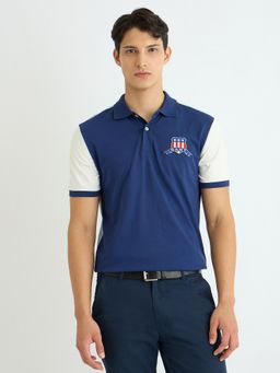 GANT - Men Navy Blue Colorblock Collar Neck Short Sleeve Regular Fit Polo T-Shirt