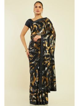 Soch - Women Black Georgette Abstract Saree with Unstitched Blouse