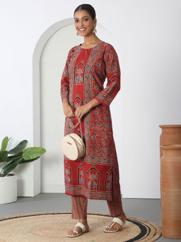 Likha - Authentic Ajrakh Cotton Hand Block Printed Straight Kurta & Pant LIKBPKS01 (Set of 2)