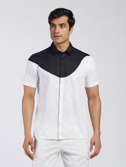 KINGDOM OF WHITE - Eclipse Mens Colour Blocked Pure Cotton White Shirt
