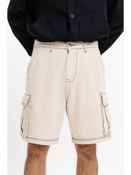 FREAKINS - Mens Ecru Contrast-Stitch Cargo Shorts