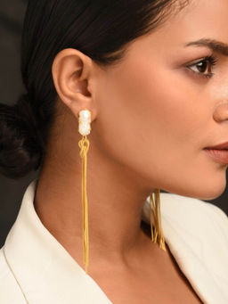 Kastiya Jewels - Baroque Fresh Water Pearl and Gold Plated Earrings In Brass