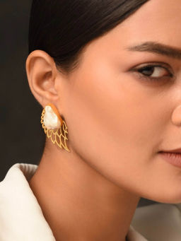 Kastiya Jewels - Baroque Fresh Water Pearl and Gold Plated Earrings In Brass