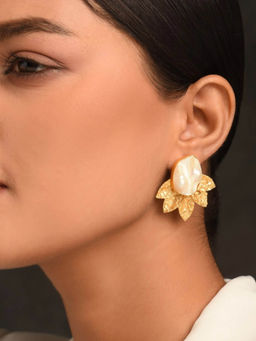 Kastiya Jewels - Baroque Fresh Water Pearl and Gold Plated Earrings In Brass
