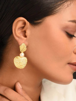 Kastiya Jewels - Baroque Fresh Water Pearl and Gold Plated Earrings In Brass