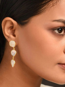 Kastiya Jewels - Baroque Fresh Water Pearl and Gold Plated Earrings In Brass