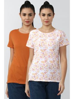 Van Heusen - White & Orange Regular Floral Print T-shirt (pack Of 2)