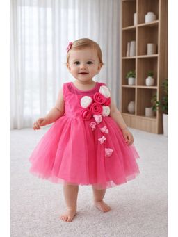 devils n angels - Girls Pink Net Self Design Dress