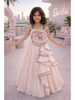 devils n angels - Girls Pink Organza Self Design Gown