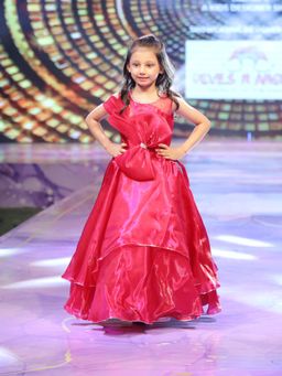 devils n angels - Girls Red Satin Self Design Gown