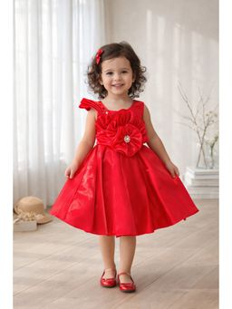 devils n angels - Girls Red Satin Self Design Dress