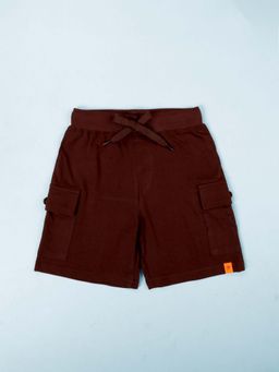 KiddoPanti - Boys Brown Cotton Solid/Plain Shorts