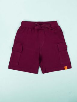 KiddoPanti - Boys Wine Cotton Solid/Plain Shorts