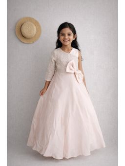devils n angels - Girls Peach Satin Embellished/Sequined Gown