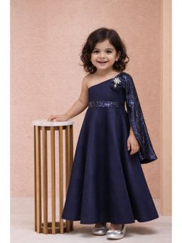 devils n angels - Girls Navy Blue Scuba Embellished/Sequined Gown