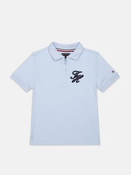 Tommy Hilfiger - Boys Blue Cotton Typography Polo T-Shirt