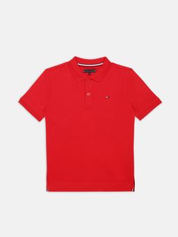 Tommy Hilfiger - Boys Red Cotton Solid/Plain Polo T-Shirt