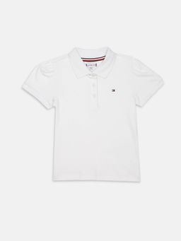 Tommy Hilfiger - Girls White Cotton Solid/Plain T-Shirt