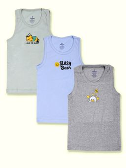KiddoPanti - Boys Multi-Color Cotton Printed Vests (Pack of 3)
