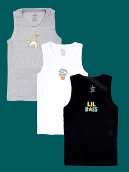 KiddoPanti - Boys Multi-Color Cotton Printed Vests (Pack of 3)