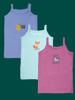 KiddoPanti - Girls Multi-Color Cotton Printed Camisoles (Pack of 3)