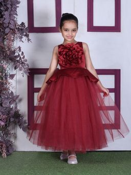 Toy Balloon Kids - Girls Maroon Polyester Self Design Gown