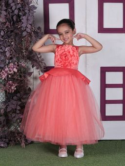 Toy Balloon Kids - Girls Orange Polyester Self Design Gown