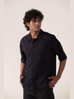 Muvazo - Black Obsidian Minimal Jacquard Shirt