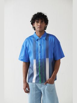 Muvazo - Blue Coastal Contrast Button-Down Shirt