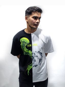 RISING AMONG - Multicolour Brand Printed Weed Green Jelly T-Shirt