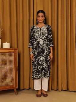 House of Chikankari - Black Women's Chikankari Cotton Mulmul Kurta
