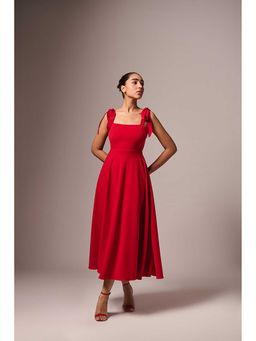 EMBLAZE - Red Shoulder Tie-Up Long Dress