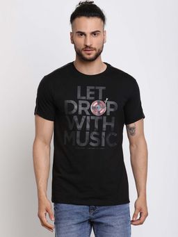 Cantabil - Men's Black Half Sleeves Round Neck T-shirt