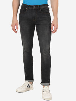JadeBlue - Mens Cotton Stretch Solid Charcoal Grey Slim Fit Jeans