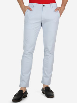 JadeBlue - Mens 100% Cotton Solid Light Blue Regular Fit Casual Trousers