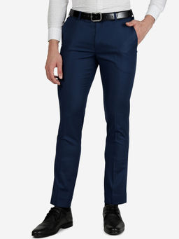 Metal - Mens Terry Rayon Solid Navy Blue Slim Fit Formal Trousers