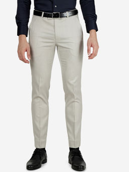 Metal - Mens Terry Rayon Textured Beige Slim Fit Formal Trousers