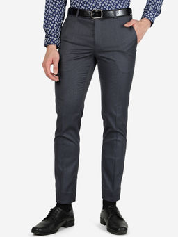 Metal - Mens Terry Rayon Solid Dark Grey Slim Fit Formal Trousers