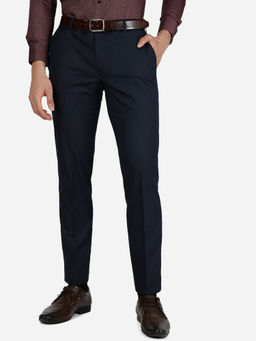 Metal - Mens Terry Rayon Solid Navy Blue Slim Fit Formal Trousers