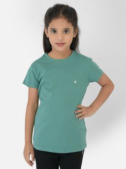 CRIMSOUNE CLUB - Girls Green Solid Round Neck T-Shirt