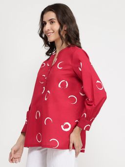 Pink Fort - Cotton Abstract Polka Red Top