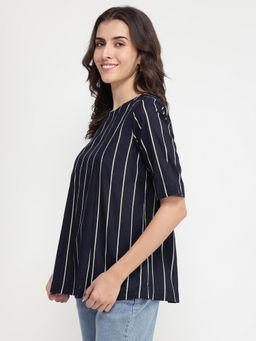 Pink Fort - Cotton Striped Navy Blue Top