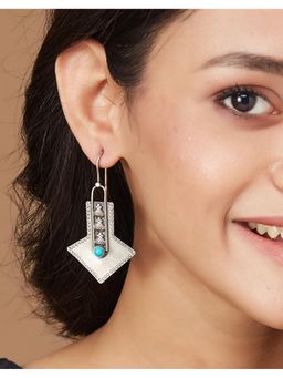 Fabindia - Silver Dangler Earrings Green