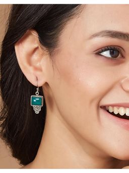 Fabindia - Silver Dangler Earrings Green