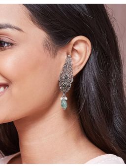 Fabindia - Silver Dangler Earrings Green