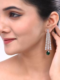 Silvermerc Designs - Green American Dimond Long Earrings For Women